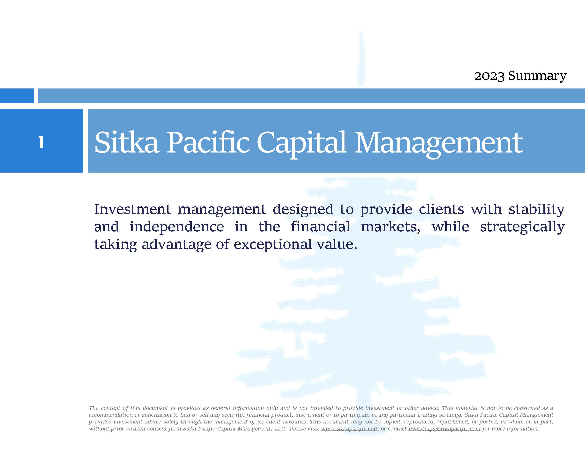Sitka Pacific Capital Management 2023 Summary
